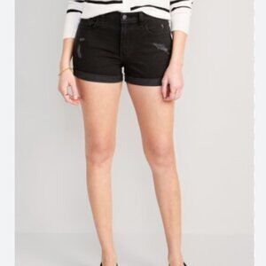 Women's / Teen Mid-Rise Black-Wash Ripped Boyfriend Jean Shorts -- 3 inch seam